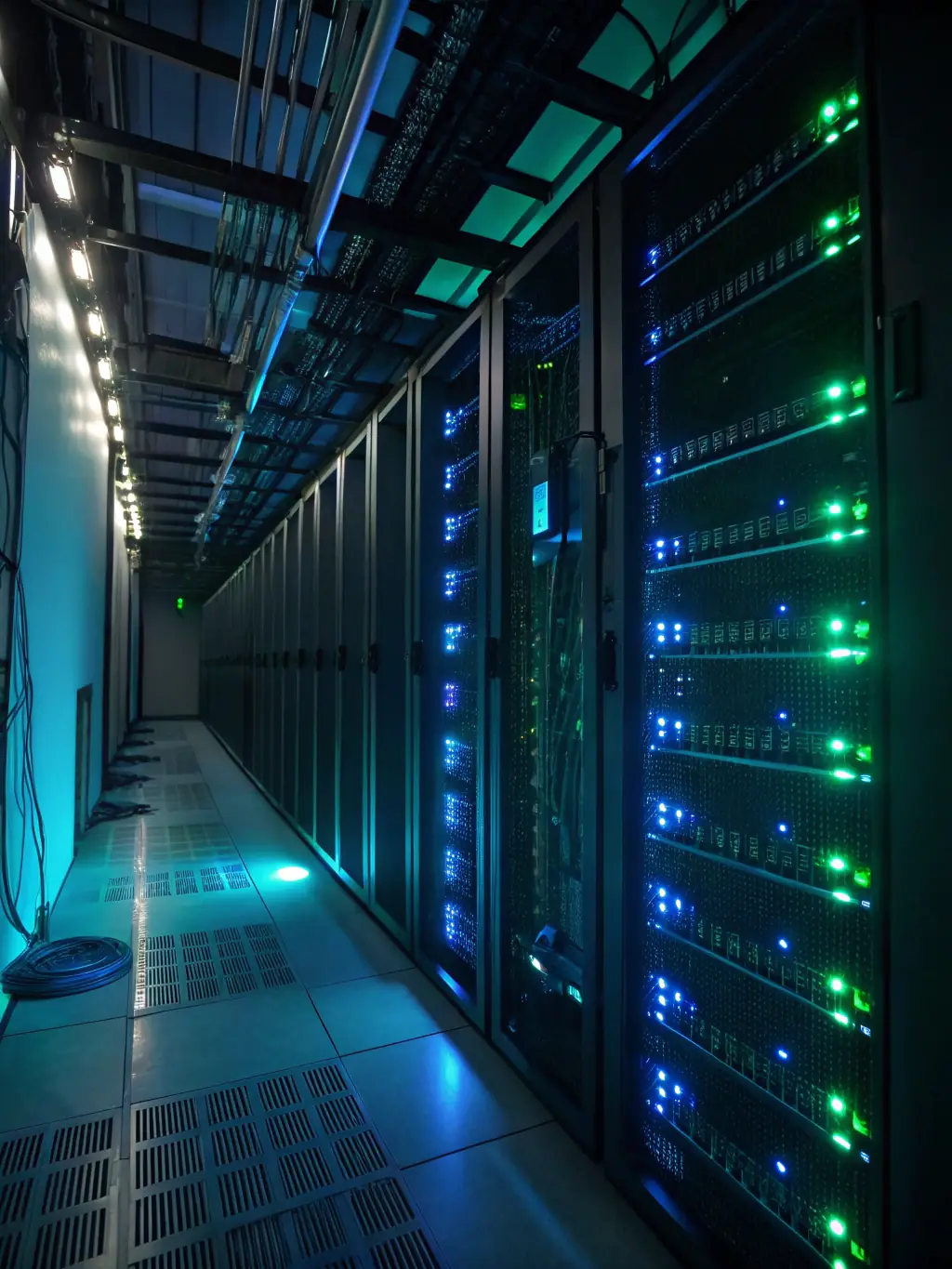 A high-tech server room with interconnected systems and digital dashboards, illustrating Codenerds' enterprise platform engineering prowess.